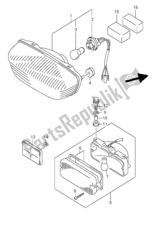 All parts for the Tail Lamp of the Suzuki LT A 400F Eiger 4X4 2002