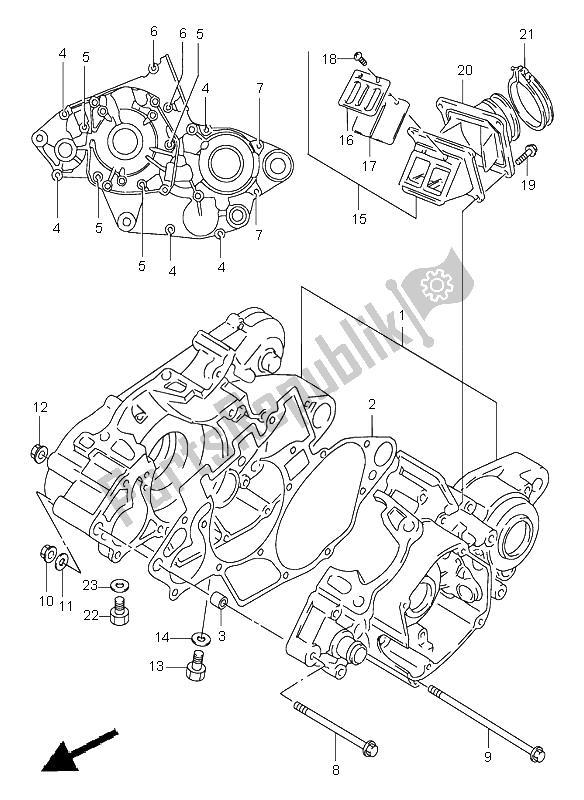 All parts for the Crankcase of the Suzuki RM 125 1998