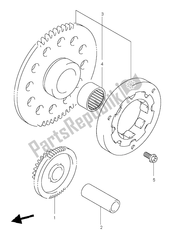 Alle onderdelen voor de Starterkoppeling van de Suzuki VL 125 Intruder 2004