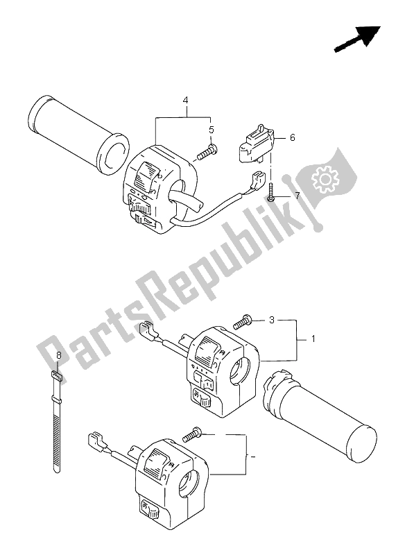 Alle onderdelen voor de Handvat Schakelaar van de Suzuki VS 1400 Intruder 2001