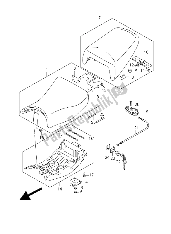 All parts for the Seat of the Suzuki GSF 650 Nsnasa Bandit 2005