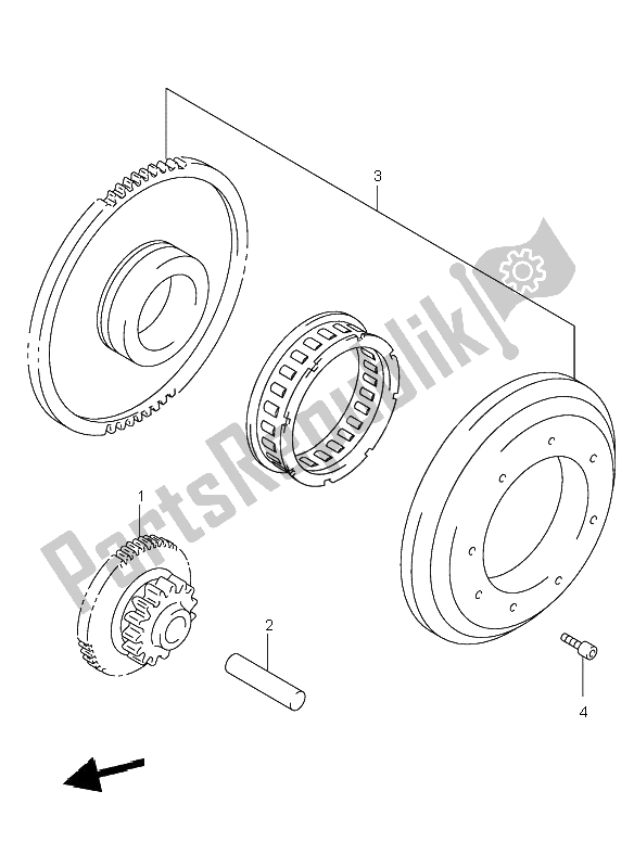 All parts for the Starter Clutch of the Suzuki SV 650 NS 2002