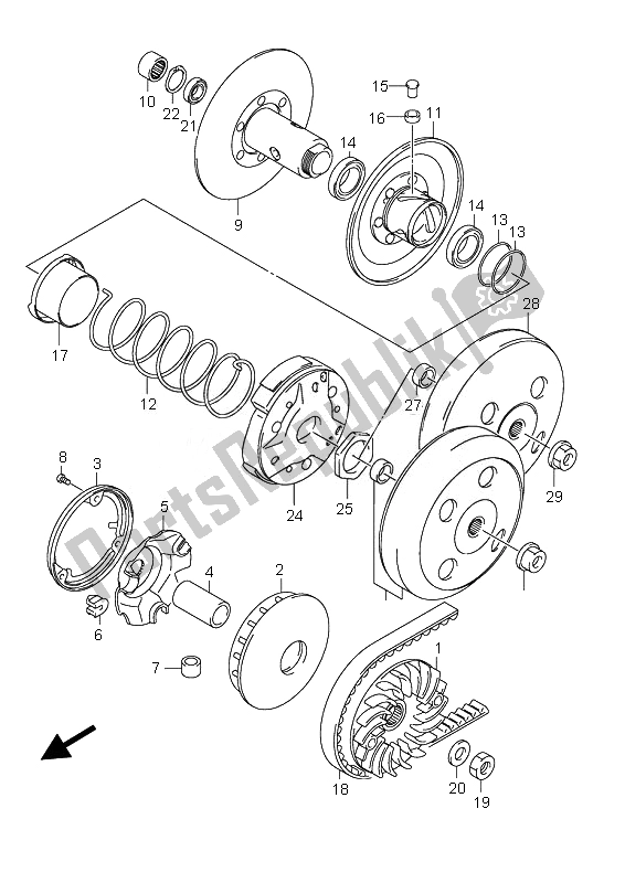 All parts for the Transmission (1) of the Suzuki UH 125 Burgman 2010