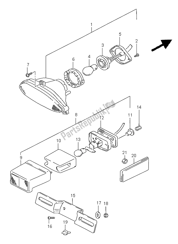All parts for the Rear Combination Lamp of the Suzuki GSF 1200 Nssa Bandit 1997