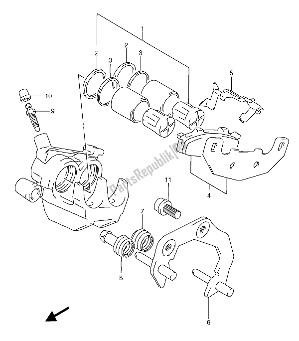 All parts for the Rear Caliper of the Suzuki RGV 250 1993