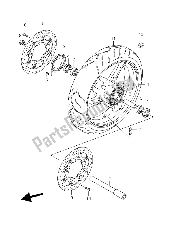 Tutte le parti per il Ruota Anteriore (gsf1250a-sa-saz) del Suzuki GSF 1250 Nassa Bandit 2009