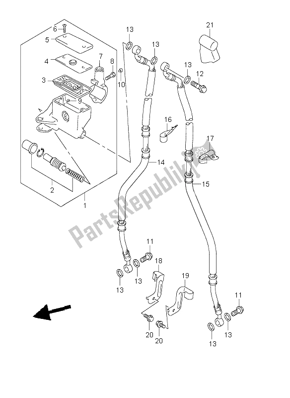 All parts for the Front Master Cylinder of the Suzuki VL 1500 Intruder LC 2004