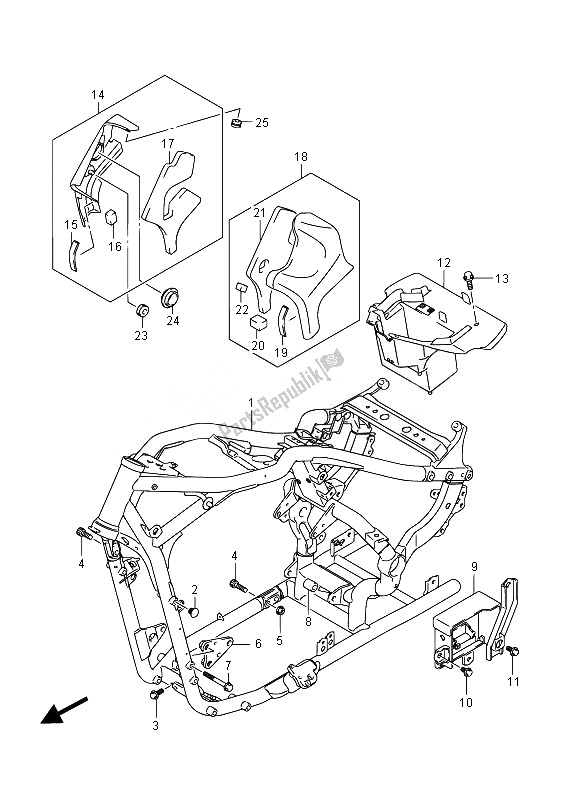 All parts for the Frame of the Suzuki VZ 800 Intruder 2014