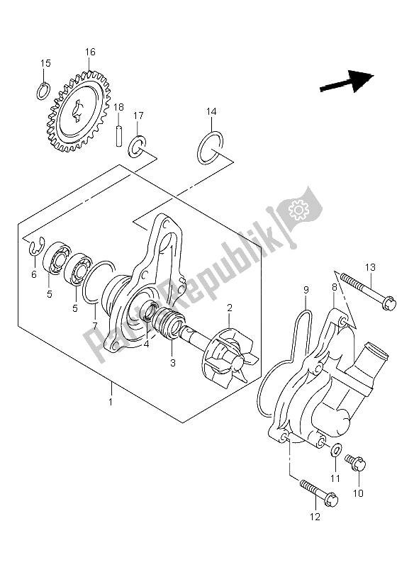 All parts for the Water Pump of the Suzuki DR Z 400E 2002