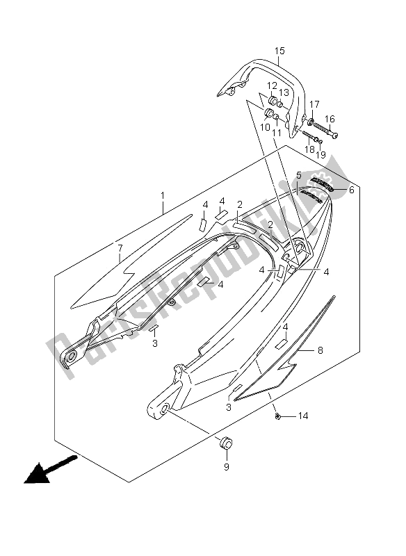 All parts for the Seat Tail Cover of the Suzuki GSX 650 FA 2009