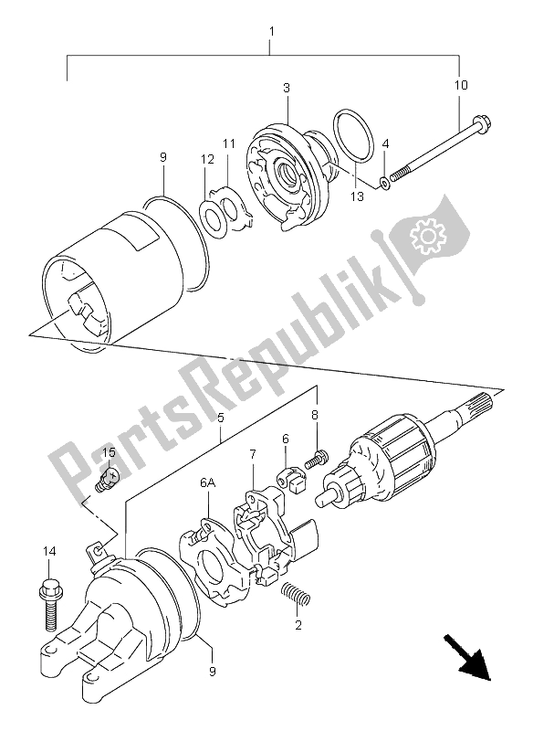 All parts for the Starting Motor of the Suzuki GSF 600 NS Bandit 1998