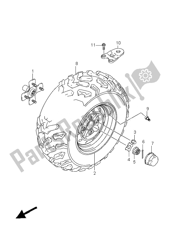 All parts for the Left Rear Wheel of the Suzuki LT A 450 XZ Kingquad 4X4 2010