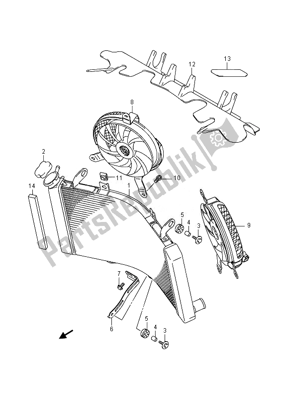 Alle onderdelen voor de Radiator (gsx1300ra E02) van de Suzuki GSX 1300 RA Hayabusa 2014