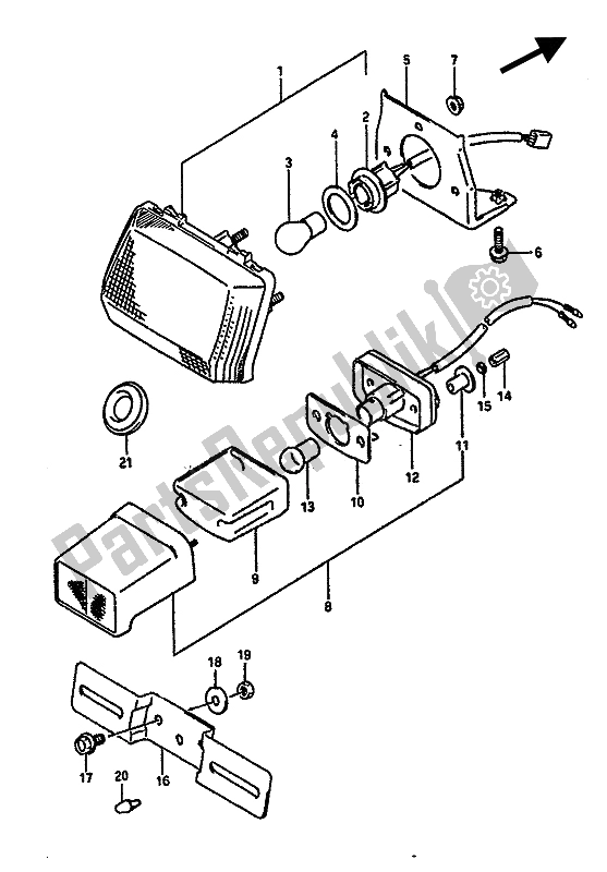 All parts for the Tail Lamp & License Lamp (e1) of the Suzuki GSX R 1100 1990