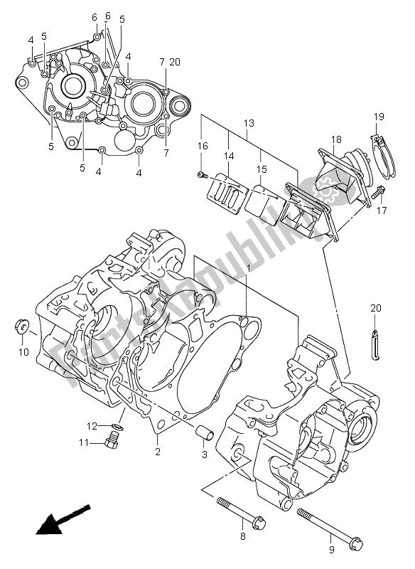 All parts for the Crankcase of the Suzuki RM 125 2001