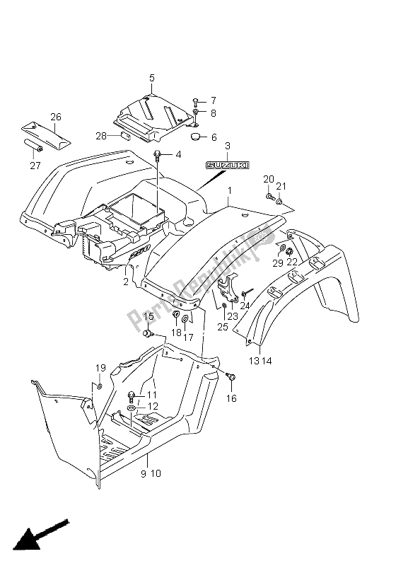 All parts for the Rear Fender (lt-f250 E17) of the Suzuki LT F 250 Ozark 2012