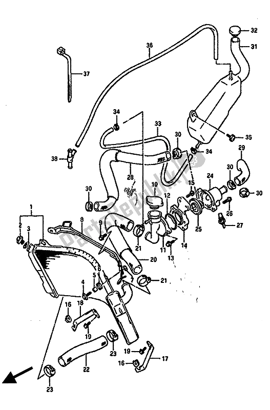 Alle onderdelen voor de Radiator van de Suzuki RGV 250 1989