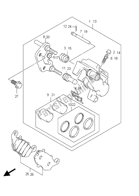 All parts for the Front Caliper of the Suzuki SFV 650A Gladius 2012