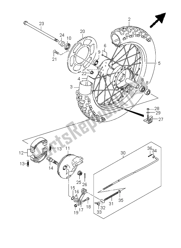 All parts for the Rear Wheel (sw) of the Suzuki DR Z 125 SW LW 2006