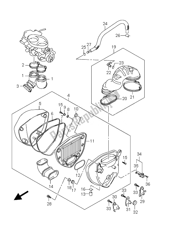 All parts for the Air Cleaner of the Suzuki VZ 800 Intruder 2010