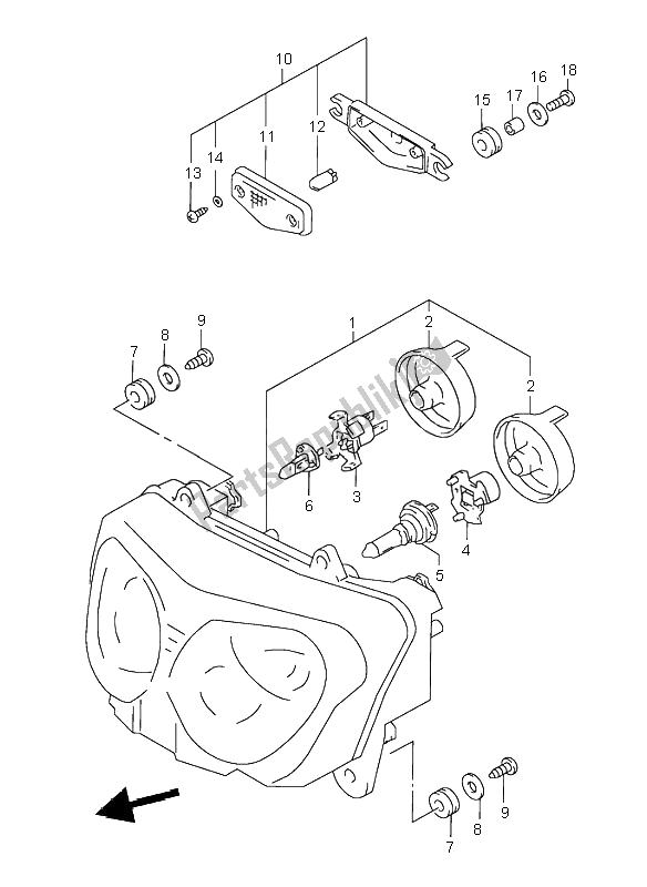 All parts for the Headlamp of the Suzuki GSX 600F 2003