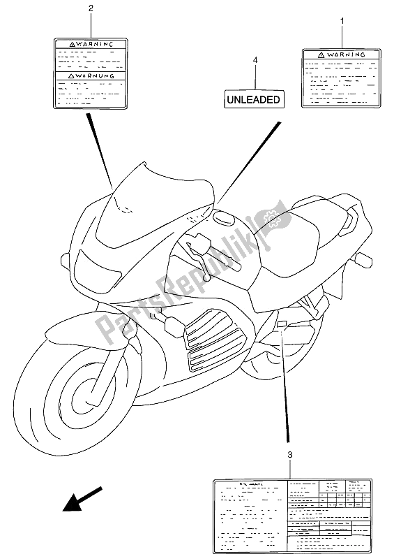 Tutte le parti per il Etichetta del Suzuki RF 900R 1994