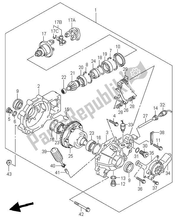 All parts for the Final Bevel Gear (front) of the Suzuki LT A 500F Vinson 4X4 2002