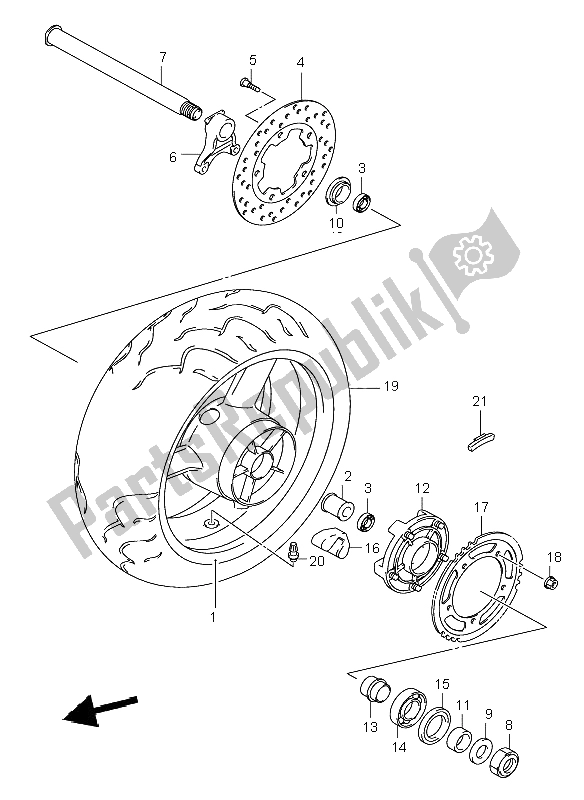 Todas as partes de Roda Traseira do Suzuki GSX R 600 2001