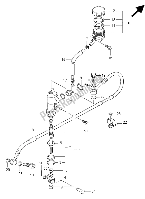 All parts for the Rear Master Cylinder of the Suzuki RM 125 2002