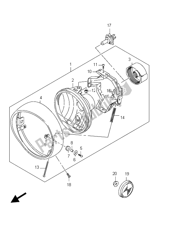 All parts for the Headlamp Assy (vl800t E24) of the Suzuki C 800 VL Intruder 2012