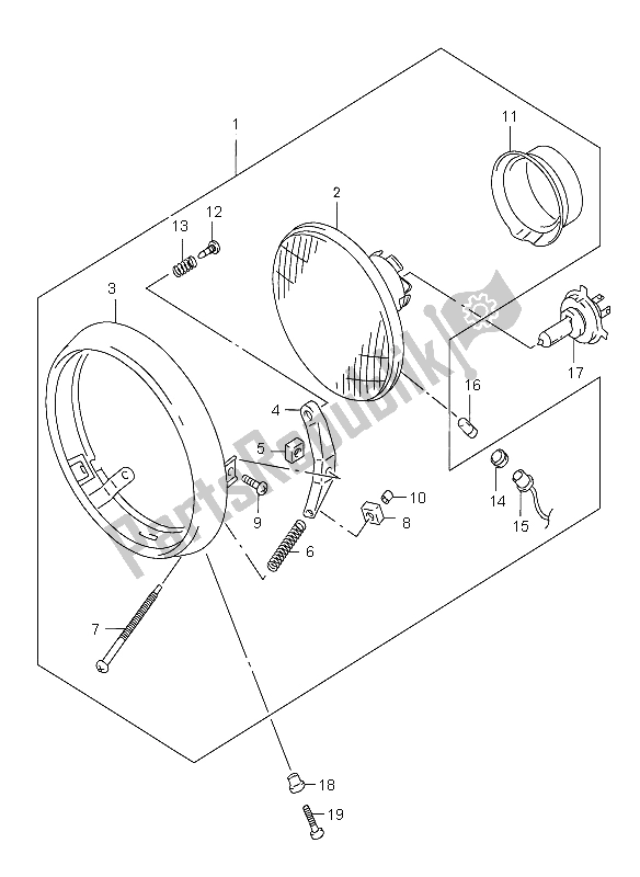 Toutes les pièces pour le Lampe Frontale (e19) du Suzuki GZ 125 Marauder 2003