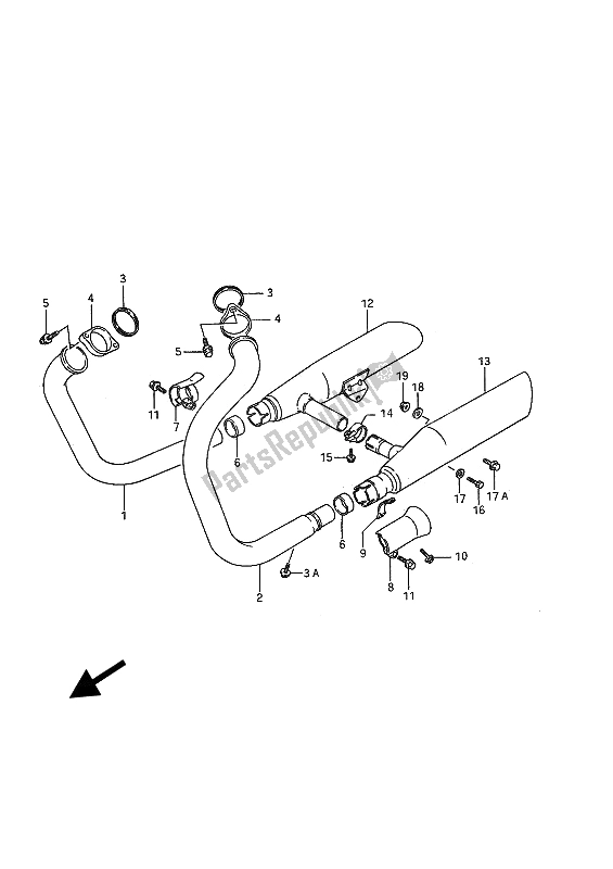 All parts for the Muffler of the Suzuki VS 1400 GLP Intruder 1989