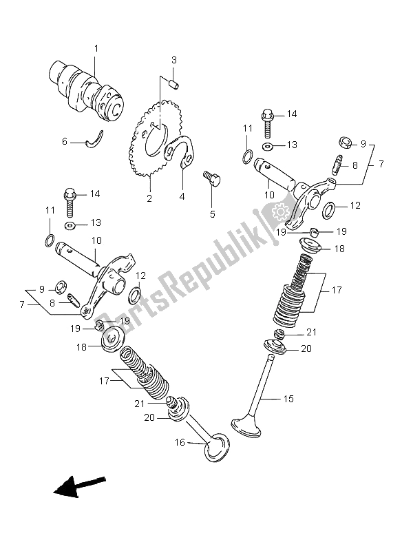 All parts for the Cam Shaft & Valve of the Suzuki DR 125 SE 2000