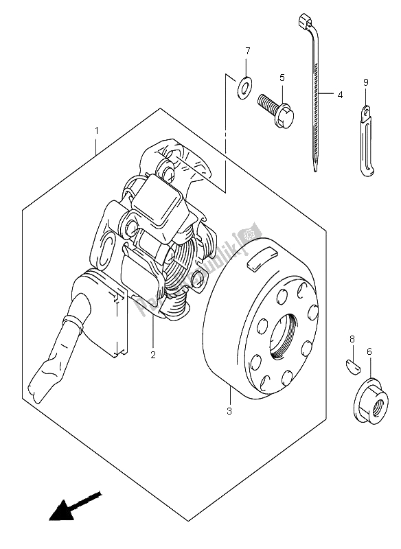 All parts for the Magneto of the Suzuki RM 250 2002