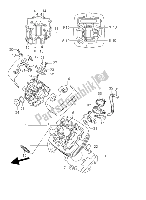 All parts for the Cylinder Head (front) of the Suzuki VL 250 Intruder 2001