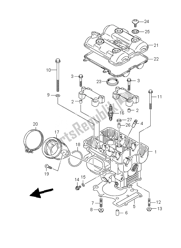 All parts for the Cylinder Head (rear) of the Suzuki DL 1000 V Strom 2007