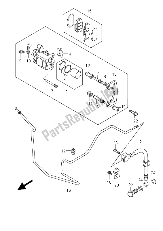 All parts for the Rear Caliper of the Suzuki UH 125 Burgman 2007