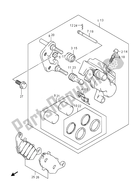 All parts for the Front Caliper of the Suzuki SFV 650A Gladius 2014