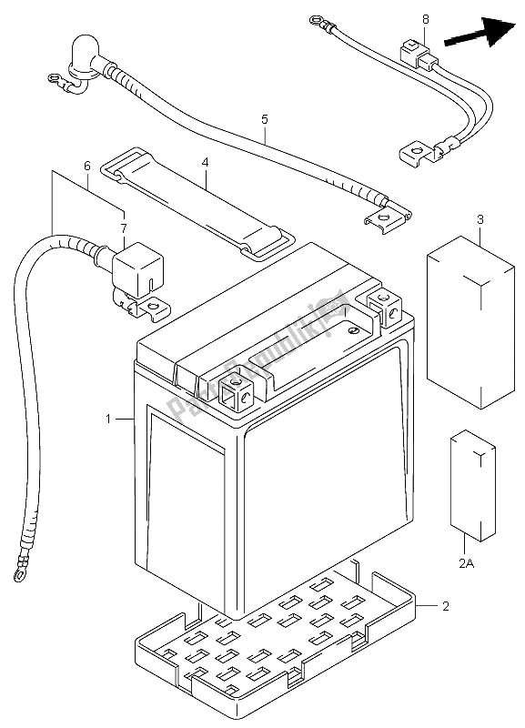 All parts for the Battery of the Suzuki LT A 500F Vinson 4X4 2002