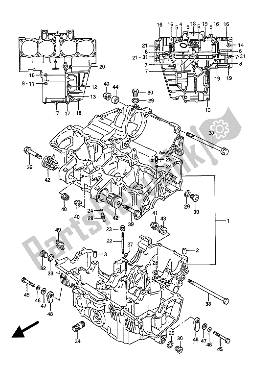 All parts for the Crankcase of the Suzuki GSX 1100G 1991