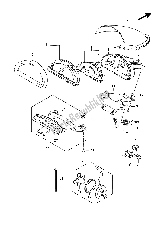 All parts for the Speedometer (vz800ue E19) of the Suzuki VZ 800 Intruder 2014