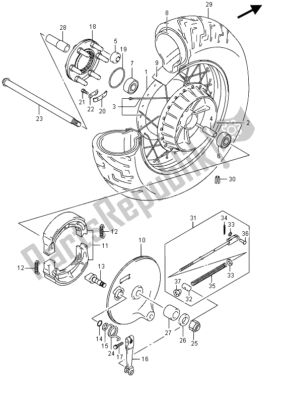All parts for the Rear Wheel (e02) of the Suzuki VL 800 Intruder 2015