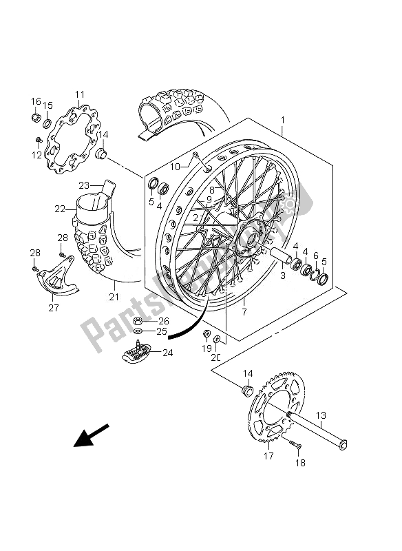 All parts for the Rear Wheel of the Suzuki RM Z 250 2010