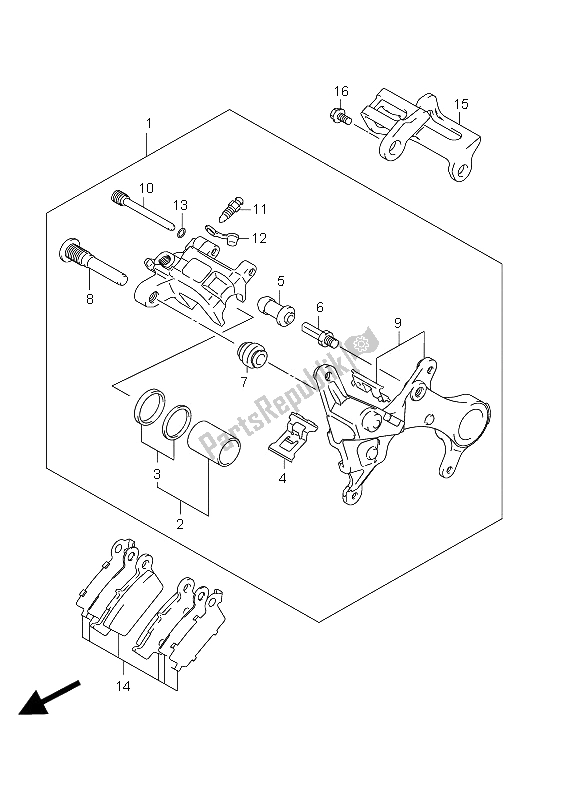 All parts for the Rear Caliper of the Suzuki RM Z 250 2012