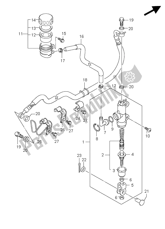 All parts for the Rear Master Cylinder of the Suzuki LT R 450Z Quadracer 2009