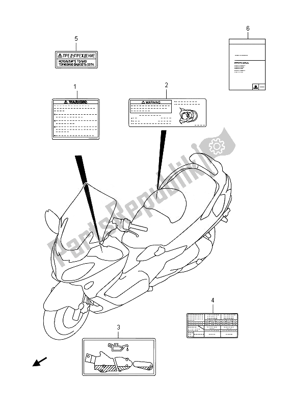 All parts for the Label (an650z E19) of the Suzuki AN 650Z Burgman Executive 2014