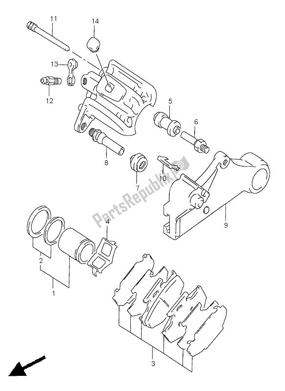 All parts for the Rear Caliper of the Suzuki DR 650 SE 2000