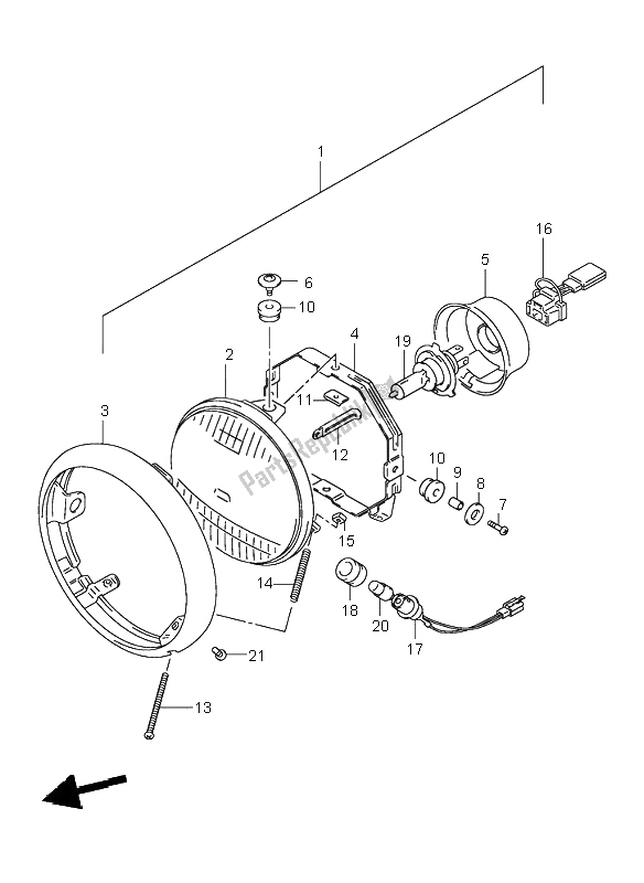 All parts for the Head Lamp (e2-e4-e17-e18-e19-e25-e34) of the Suzuki VL 250 Intruder 2001