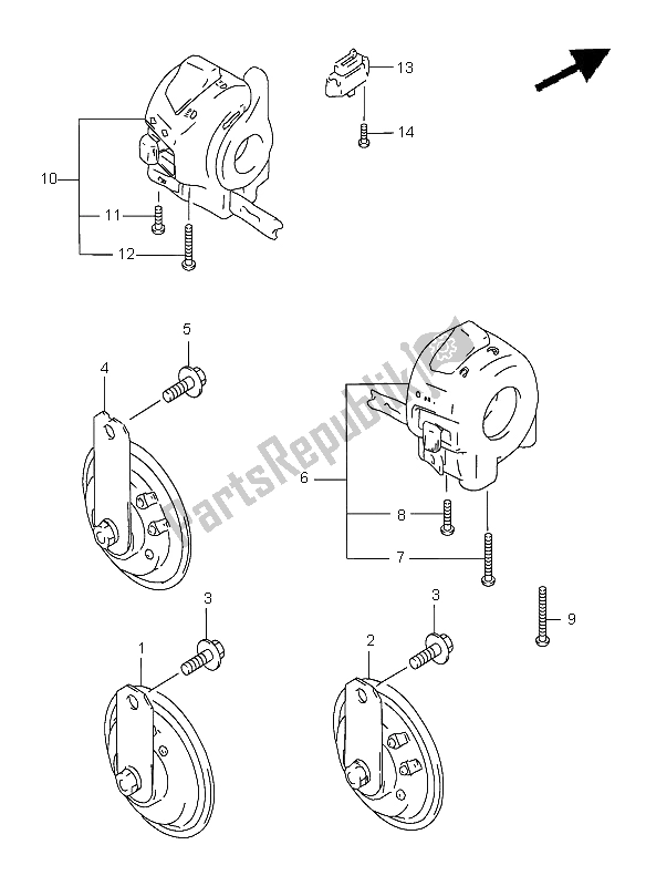 Todas as partes de Buzina E Manivela do Suzuki GSF 1200 Nssa Bandit 1997