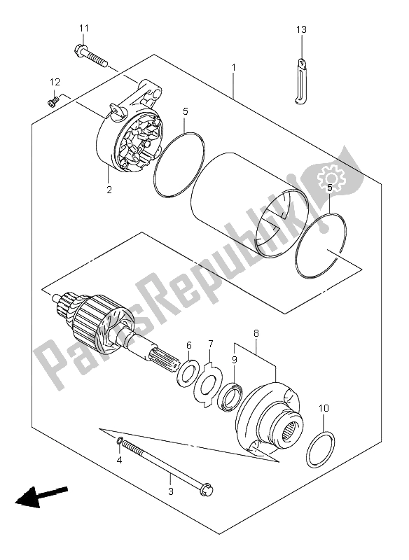 All parts for the Starting Motor of the Suzuki VL 250 Intruder 2001